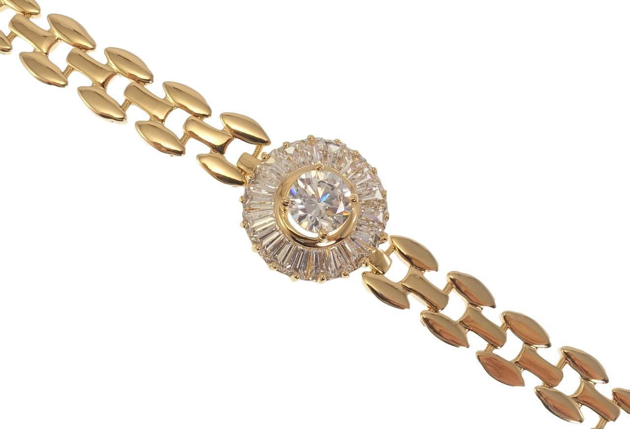 

Браслет Xuping Позолота 18K "Штампованные Фигурные Звенья Декор Кристаллы Круговой Узор" длина 19,5см х 9-17мм