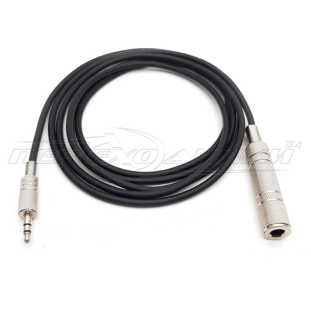 

Кабель переходник jack 3.5 mm стерео на 6.3 ( мама ), в экране 3.0, Черный