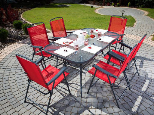 

САДОВАЯ МЕБЕЛЬ стол+6 кресел+ зонт Патио бордо