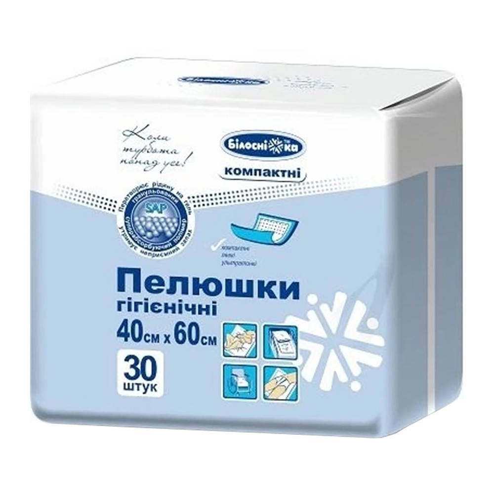 

Пеленки гигиенические компактные 60х40 см Белоснежка 30 шт. (4820180243082)