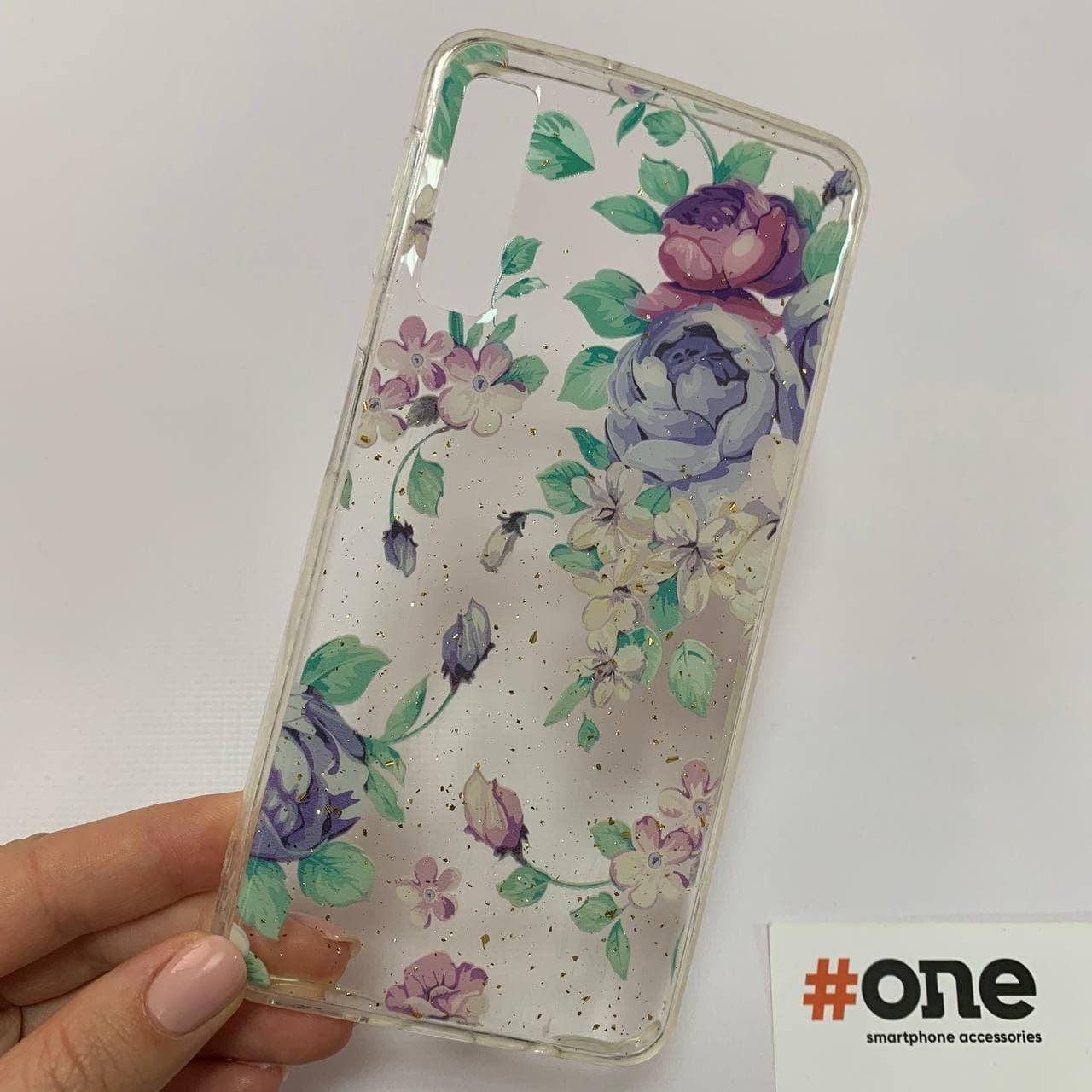 

Чехол для Samsung Galaxy A7 2018 A750 c блестками с принтом цветов чехол на самсунг а7 а750 прозрачный FLR