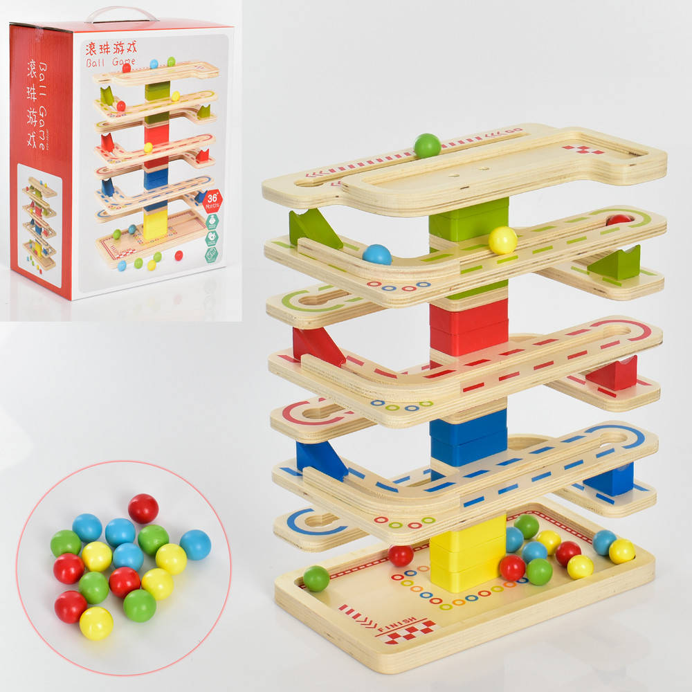

Дерев'яна іграшка Гра MD 1858 трек, 5 поверхів, кульки 16 шт., кор., 25-32-15см.