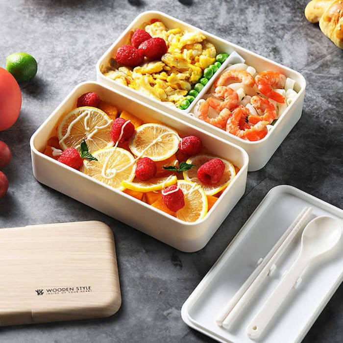 

Ланч-бокс bento с бамбуковой крышкой, 1200 мл - белый