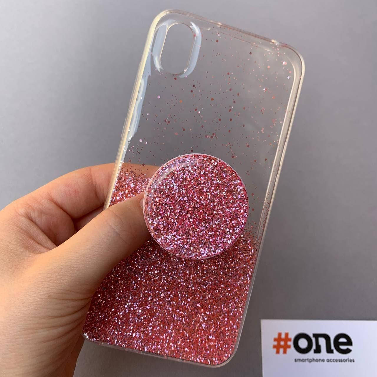 

Чехол для Huawei Y5 2019 блестящий с попсокетом с держателем чехол на телефон хуавей у5 2019 розовый PPS