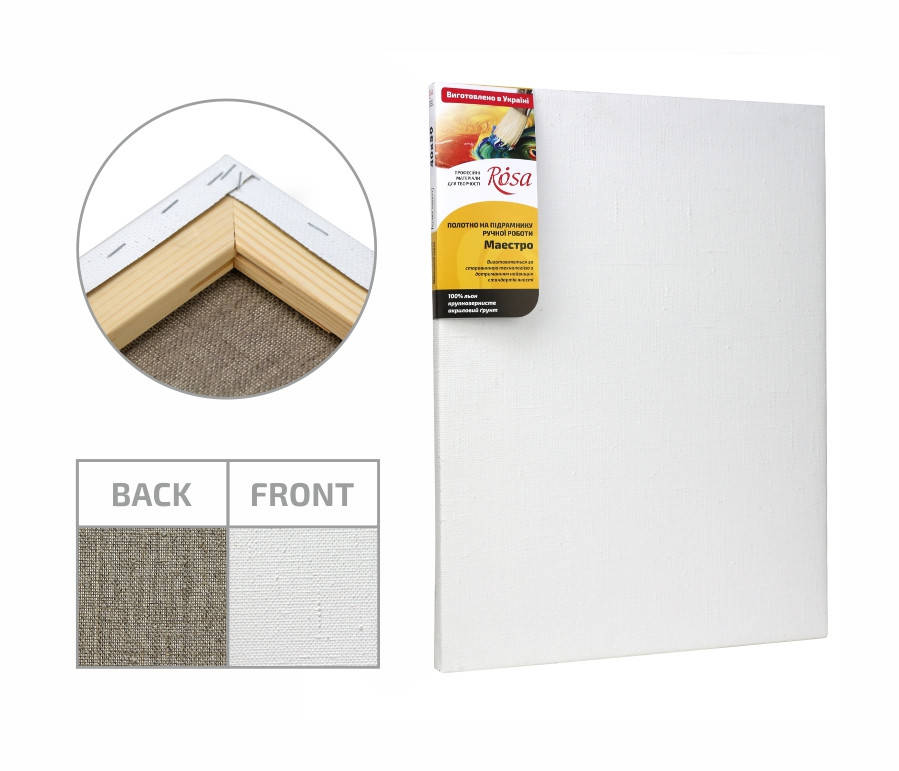 

Холст на подрамнике 90*100 см, крупное зерно акрил лён ROSA, Белый