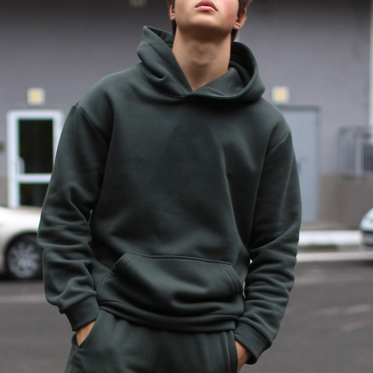 

Теплая кофта мужская оверсайз зимняя Basic хаки | Худи на флисе мужское ЛЮКС качества