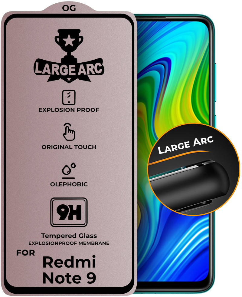 

Защитное стекло Large Arc Xiaomi Redmi Note 9 (Full Glue)
