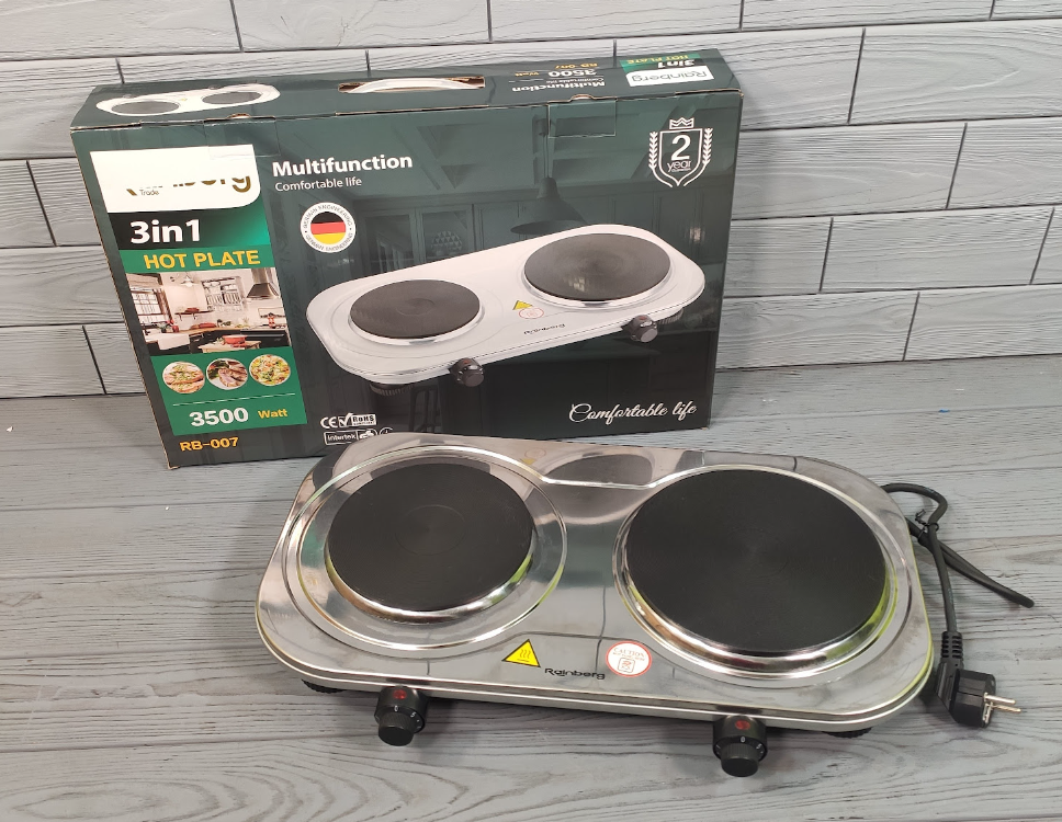 

Двухконфорочная электроплита Rainberg RB-007 (3500Вт) / Плита электрическая настольная