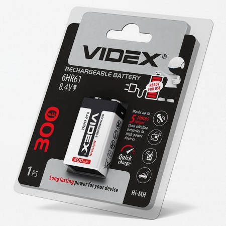 

Аккумулятор Videx 6HR61 300mAh NI-MH (Крона)