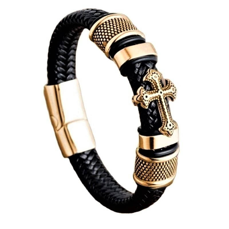 

Браслет кожаный винтажный "Крест" Type D2 Gold
