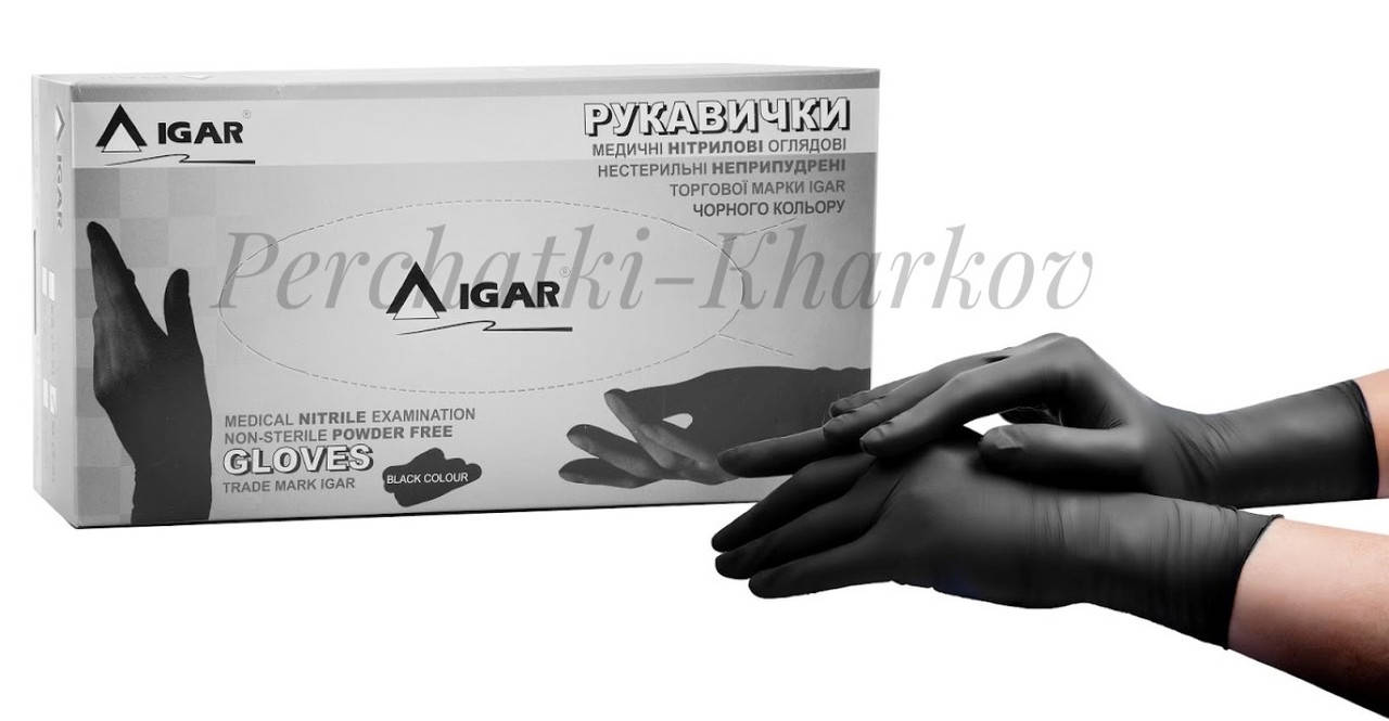 

Перчатки медицинские нитриловые черные IGAR, размер, Черный