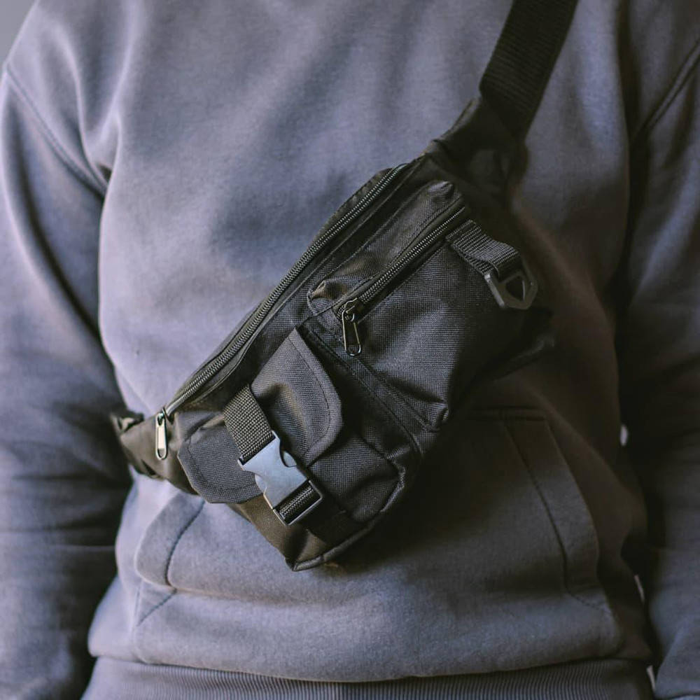 

Бананка из ткани тактическая с внешними карманами. Цвет: черный