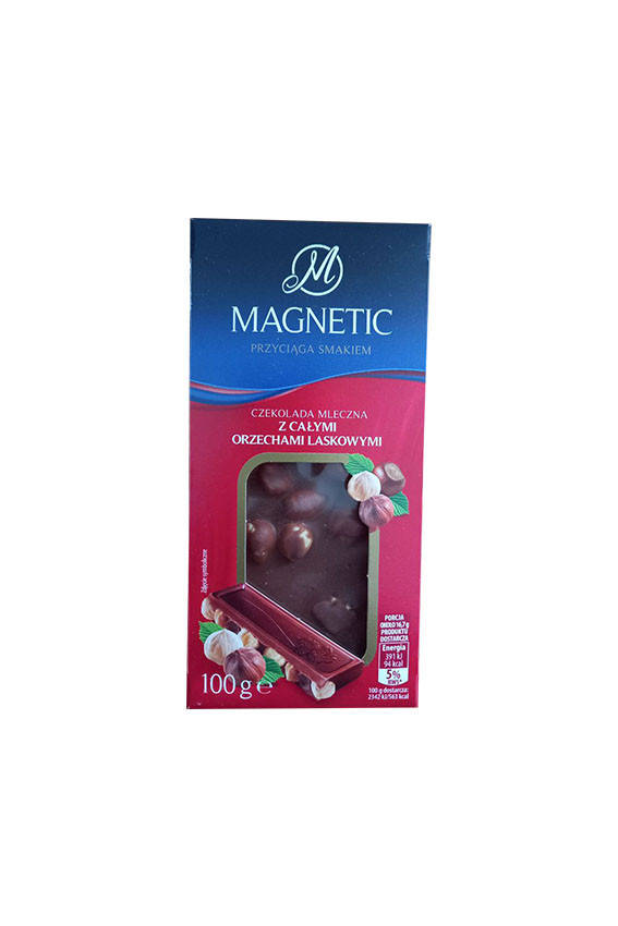 

Молочный шоколад Magnetic с цельными лесными орехами, 100г (Польша)