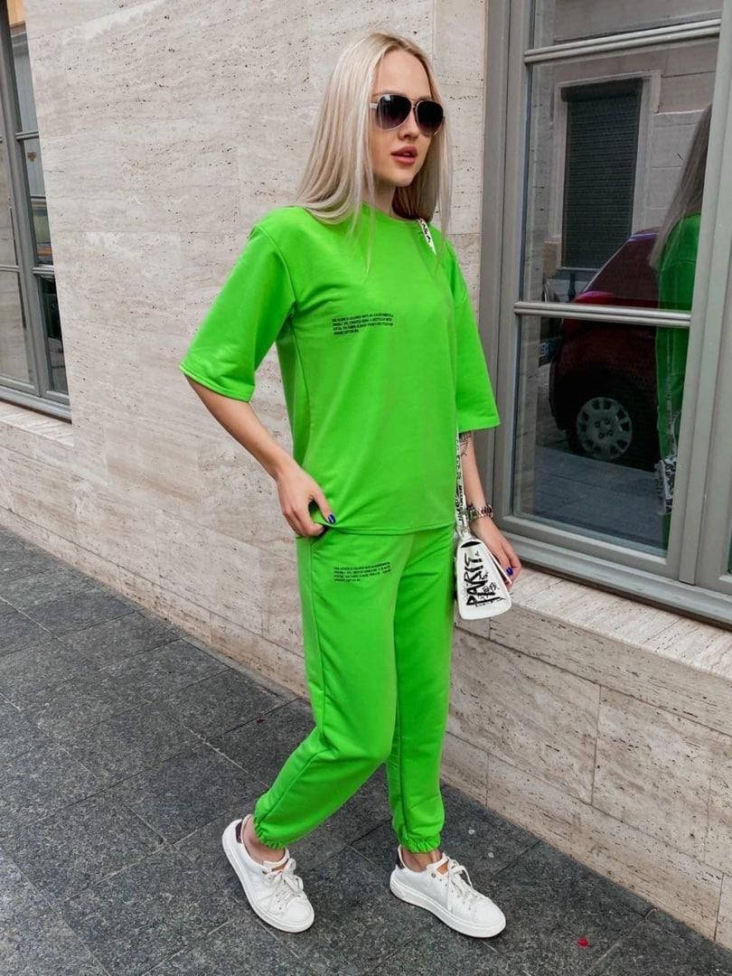 

Женский летний салатовый спортивный костюм, длинная футболка и штаны