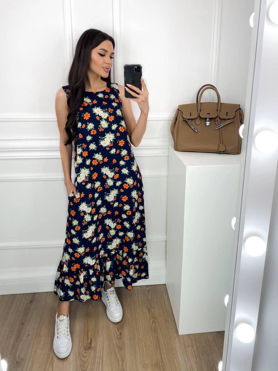 

Длинное летнее платье синее 959 48