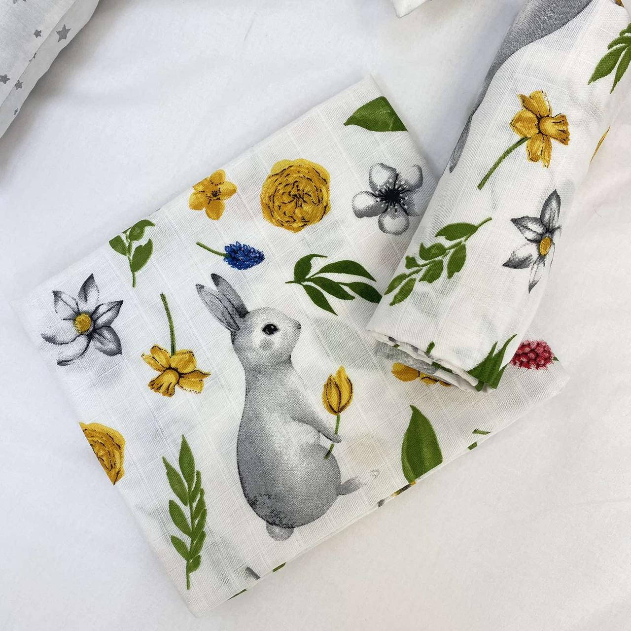 

Пеленка детская муслин двухслойный зайчики 80*100 см МП-348, Разные цвета