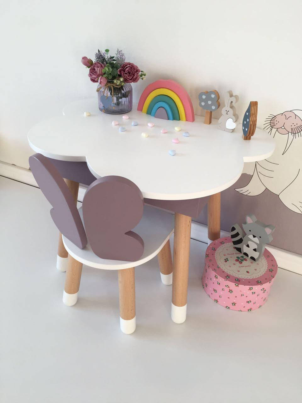 

Стол полуоблако с пеналом и 1 стул бабочка