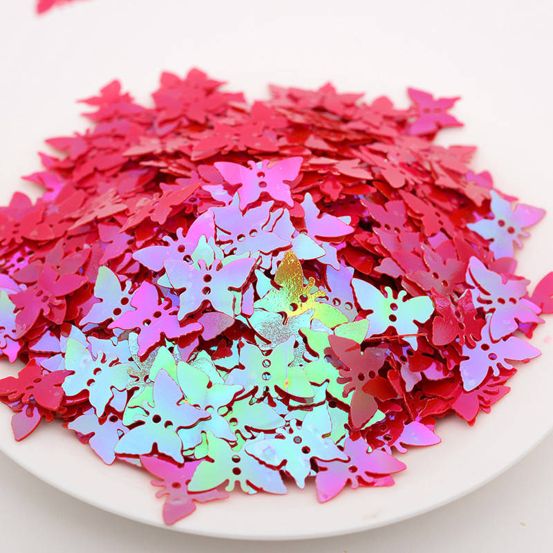 

(20 грамм ≈ 350 шт) Пайетки "Бабочка" 13мм Цвет - красный с отливом, Белый