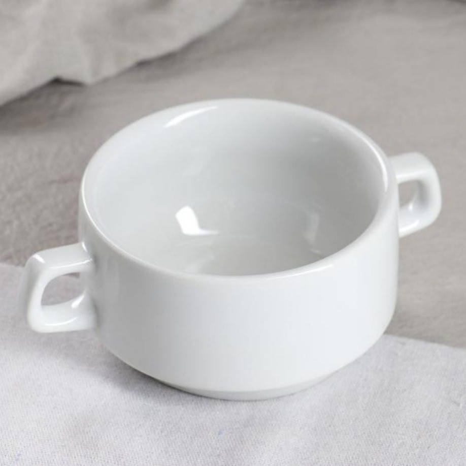 

Бульонница фарфоровая с ушками, белая посуда для ресторанов Lubiana Hel 320 мл (617), Белый