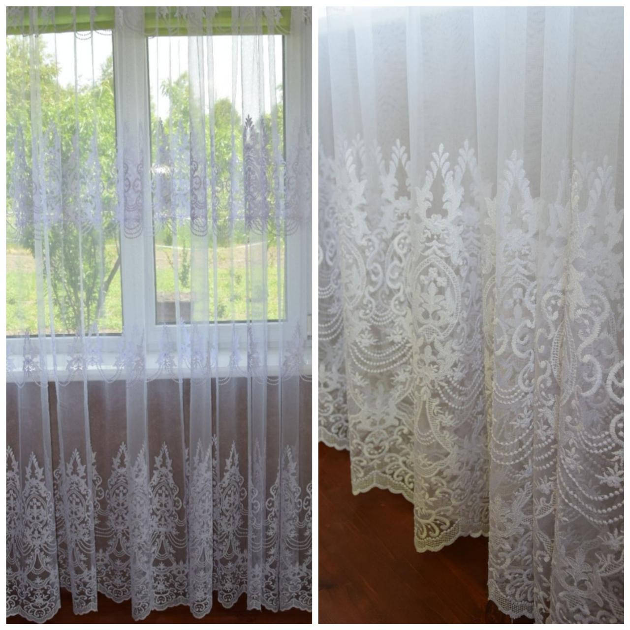 

Тюль фатиновая "Мия", цвет белый с вышитым узором