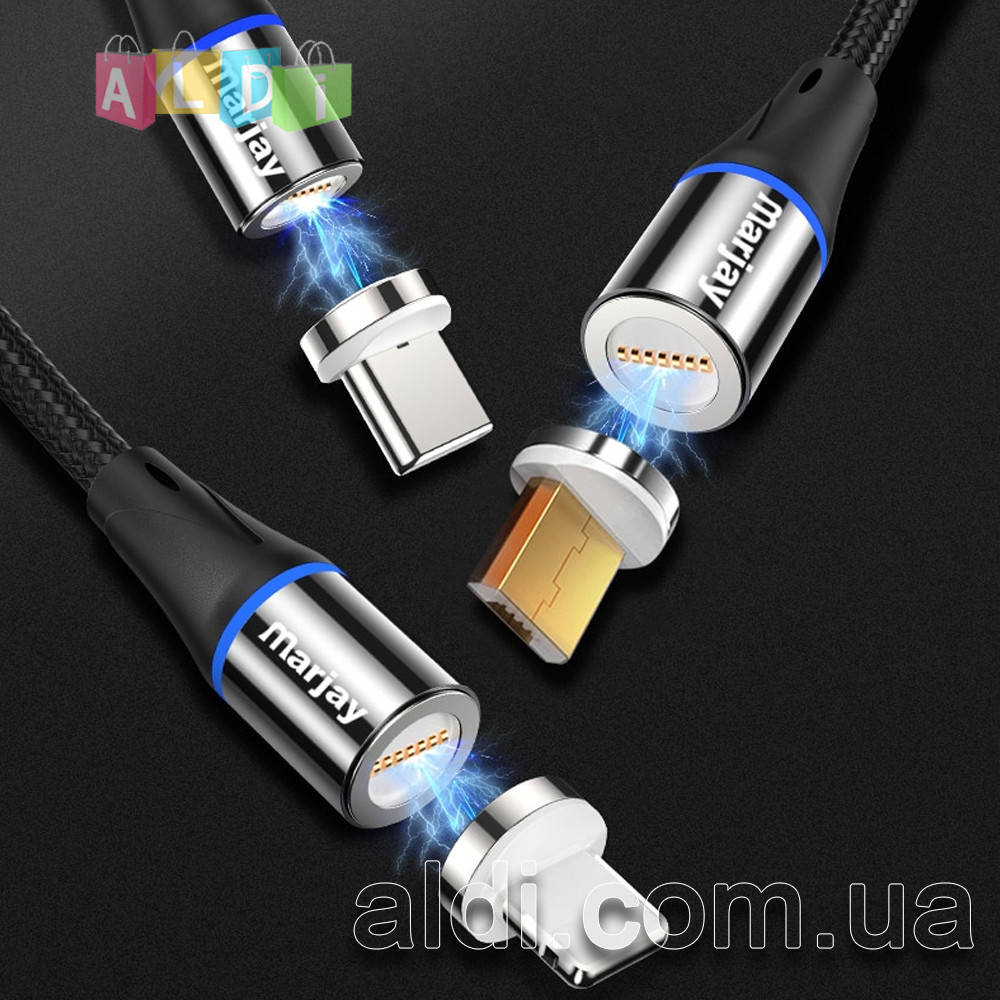 

Быстрая зарядка + передача данных Магнитный кабель 3A Lightning Micro USB Type-C (1 коннектор в комплекте), Черный