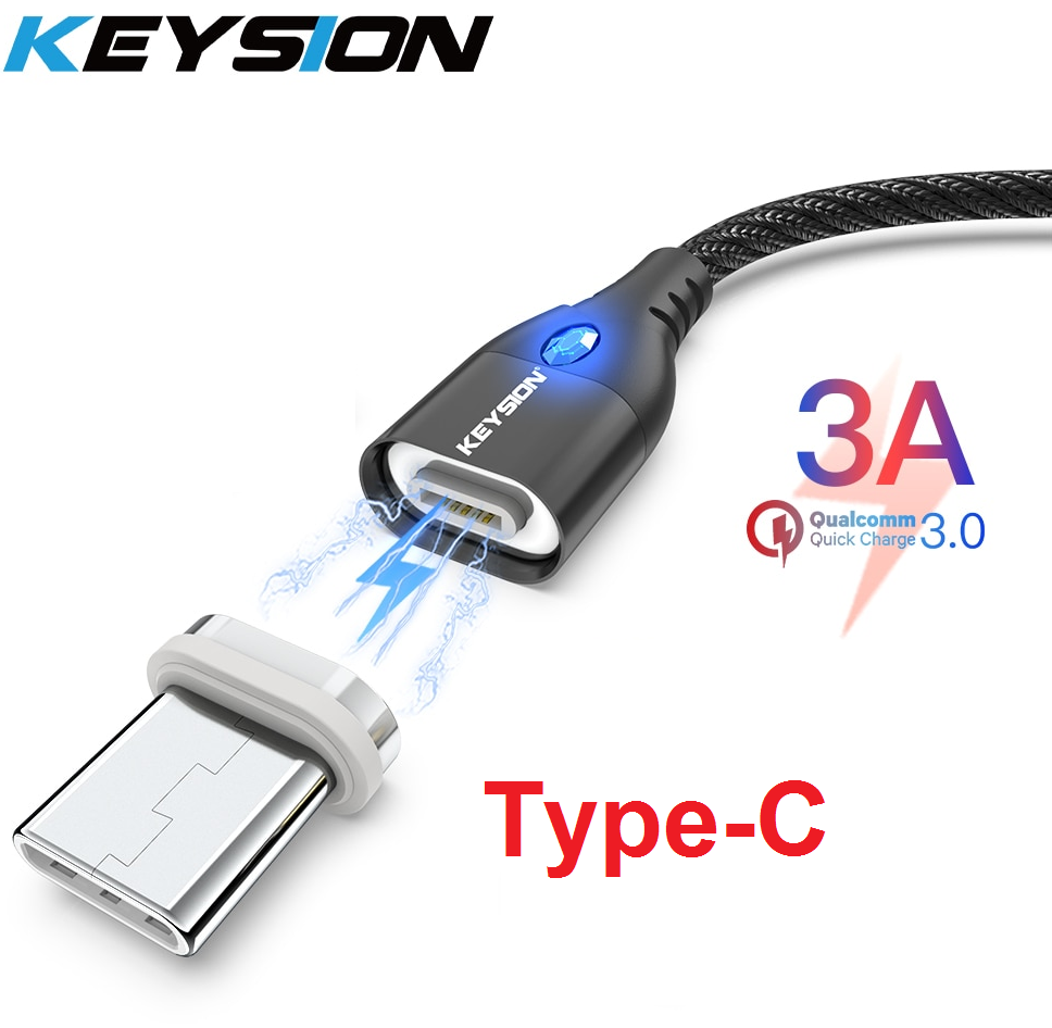 

Магнитный Кабель KEYSION Type-C 3A Передача данных Быстрая Зарядка, Черный