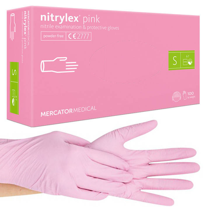 

Розовые одноразовые нитриловые перчатки Nitrylex® Pink S (6-7), Розовый