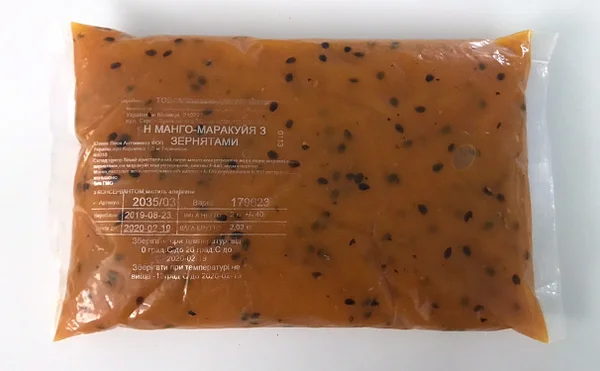

Манго-Маракуйя з зернятами фруктове пюре для коктейлів та випічки 2кг.