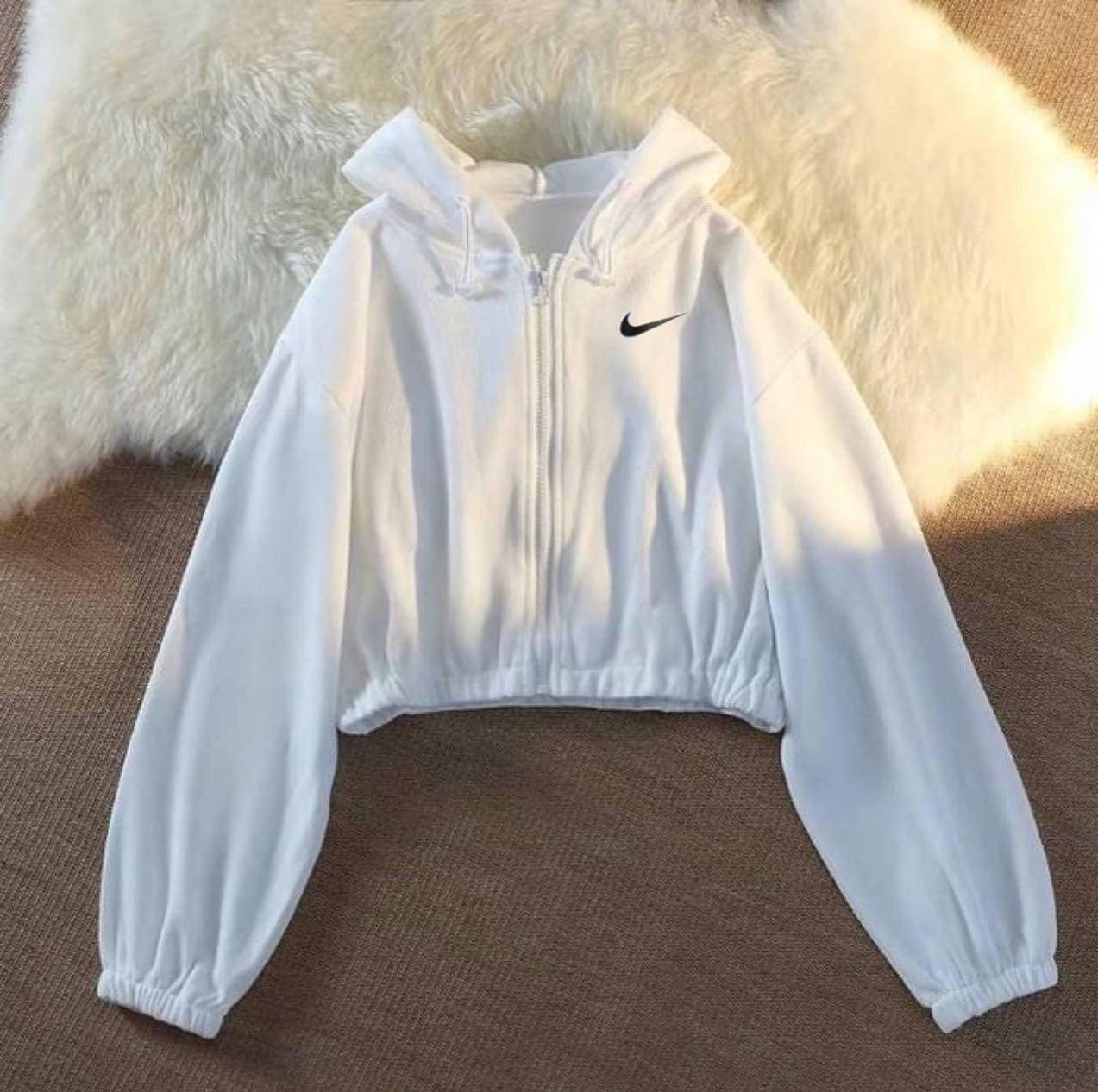 

Женское худи на молнии с логотипом nike с капюшоном (черное, белое) Белый
