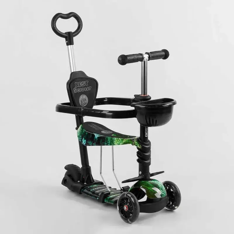 

Самокат-трансформер 6-в-1 с бортиком и подсветкой Best Scooter Корзинка черный с зеленым S 9358