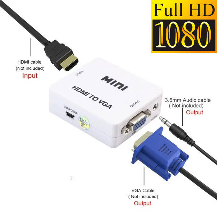 

Адаптер HDMI to VGA (переходник, конвертер, 720p/1080p) переходник, конвертер, Белый