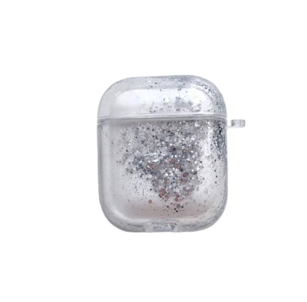 

Чехол футляр для наушников AirPods 1, 2 с блестками Серебряный, Серебристый