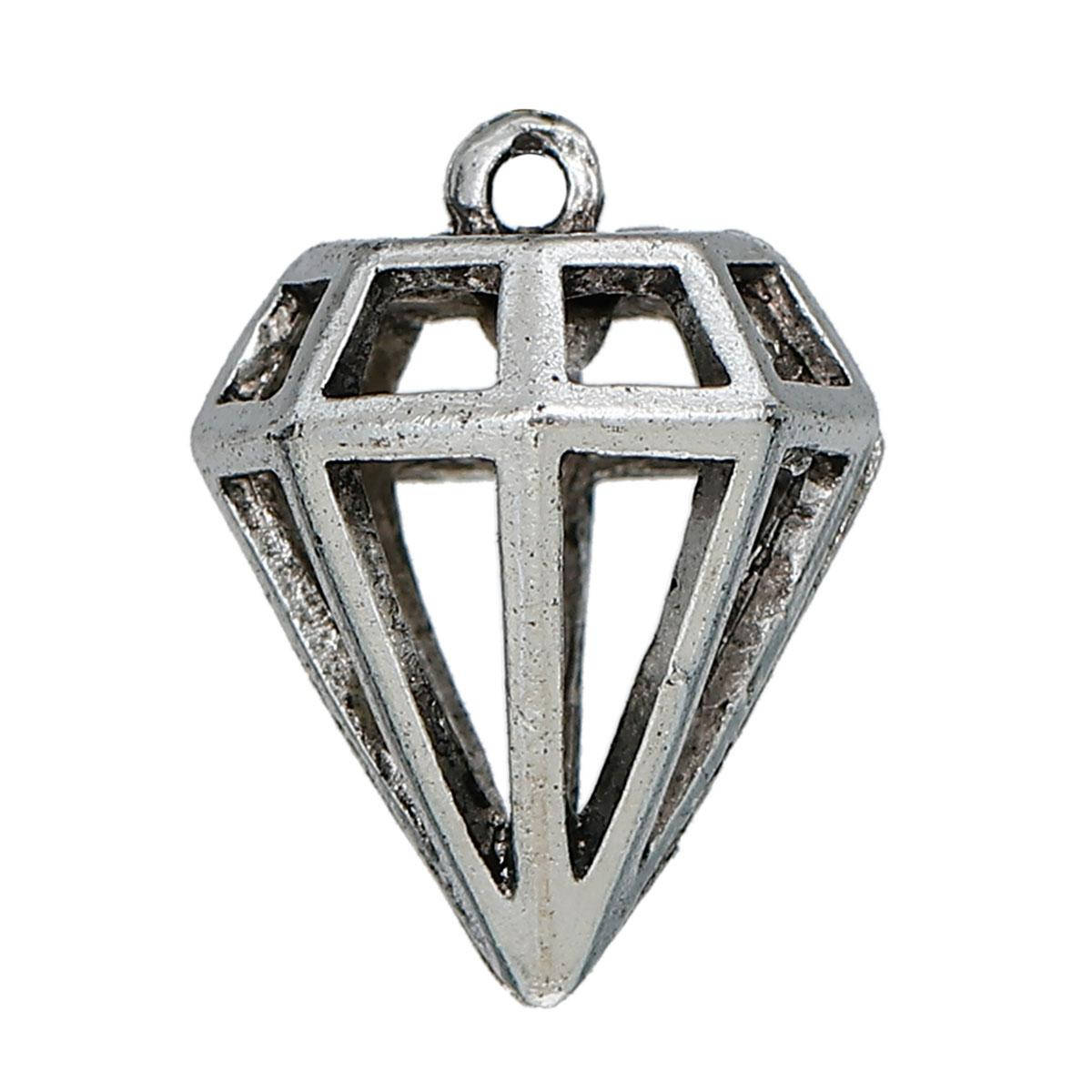 

3D Подвеска " Алмаз ", Цвет: Античное серебро, Цинковый сплав, 19 мм x 15 мм