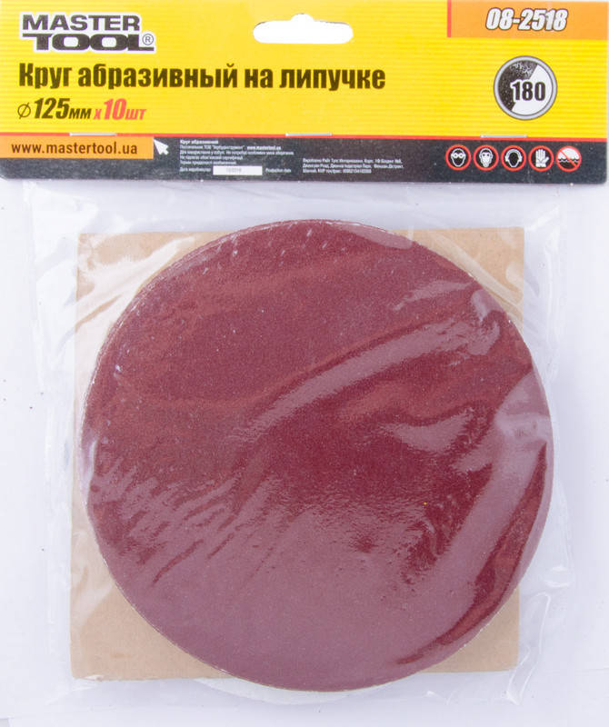 

Круг шлифовальный на липучке MASTERTOOL 125 мм зерно 180 10 шт 08-2518