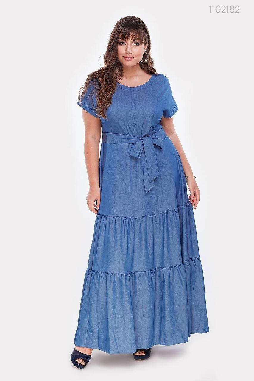 

Длинное летнее джинсовое платье Эскондидо больших размеров голубой 48р