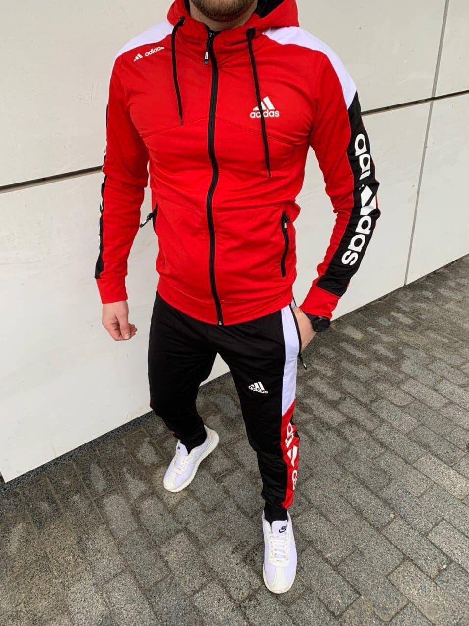 

Спортивный костюм мужской Adidas zipp красный демисезонный осенний | весенний Адидас ЛЮКС качества
