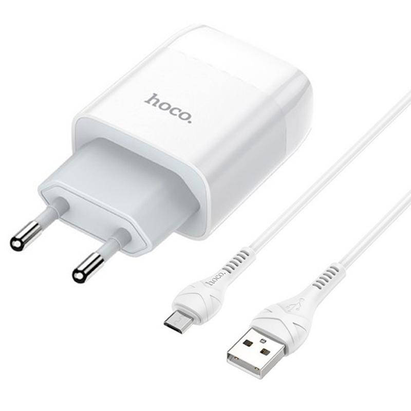 

Зарядное устройство HOCO C72A 1USB 2.1A (EU) + MicroUSB Cable White, Белый