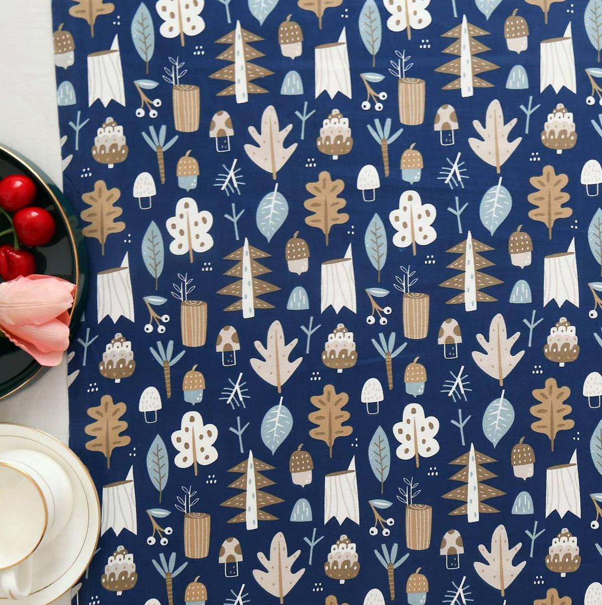 

Ткань хлопок для рукоделия Лес на джинсовом фоне