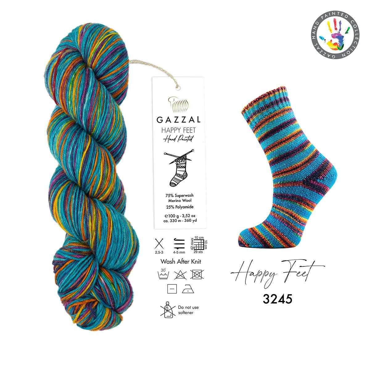 

Gazzal Happy Feet (Газзал Хеппи Фит) № 3245 (Пряжа для носков, мериносовая шерсть, нитки для вязания), Разные цвета