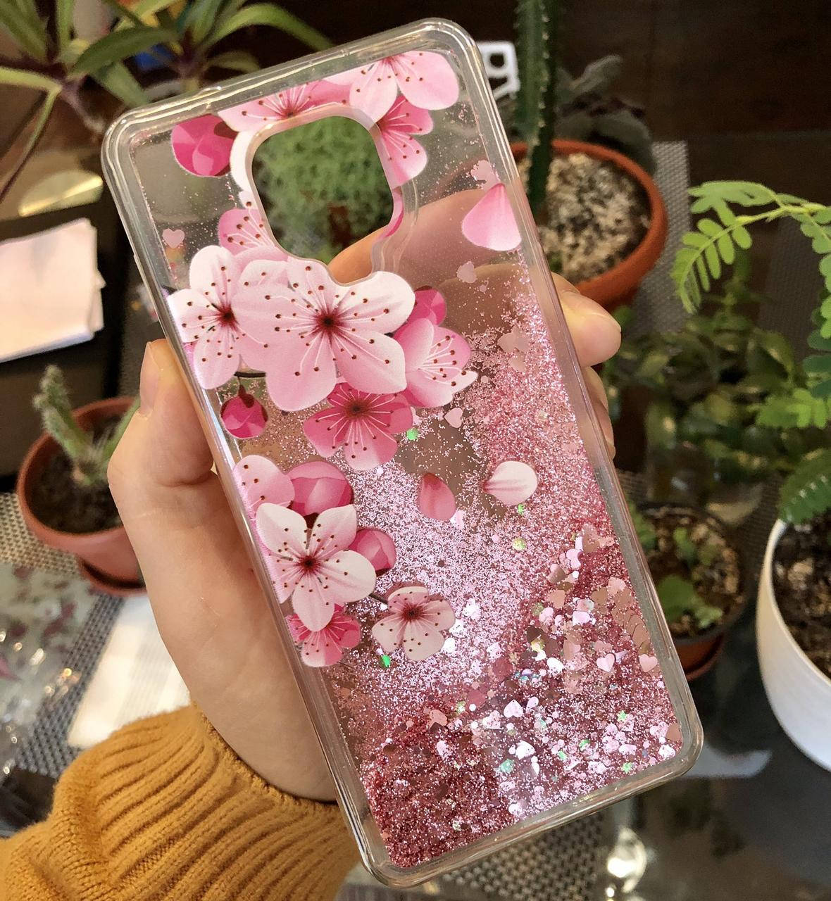 

Чехол Glitter для Xiaomi Redmi Note 9 Pro бампер Жидкий блеск аквариум Sakura