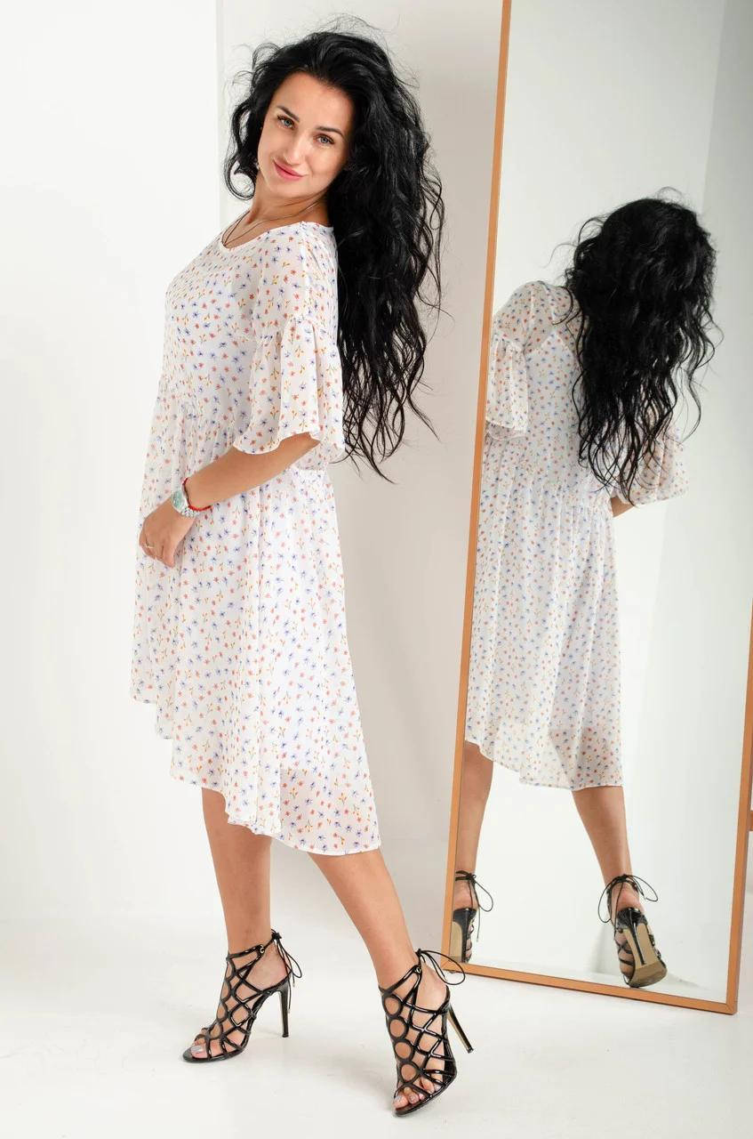 

Свободное шифоновое белое платье 48-50