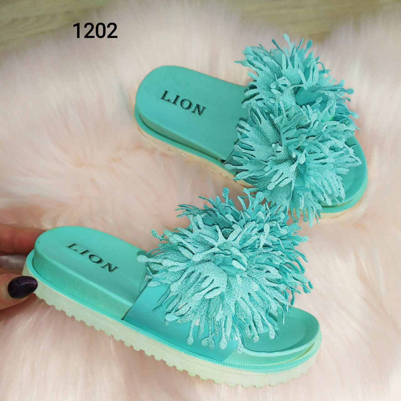 

Детские модные шлепанцы для девочки с цветами бирюза, Бирюзовый