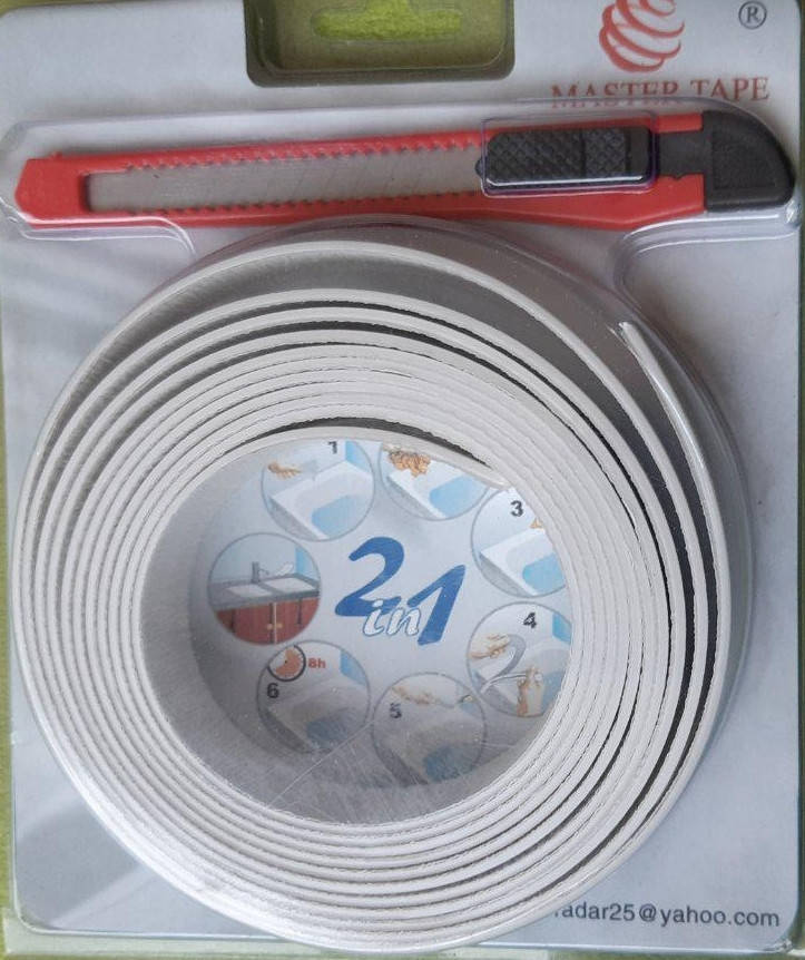 

Бордюрная лента для ванной 22 мм x 3.0 м силиконовая+нож "Master Tape", Белый