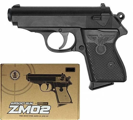 

✅ Детский пистолет металлический спринговый ZM 02 прототип Walther PPK Вальтер, Черный