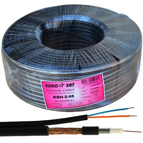 

Кабель для систем видеонаблюдения 3C2V "EUROSAT", комбинированный, медный, (48%), чёрный, 100м