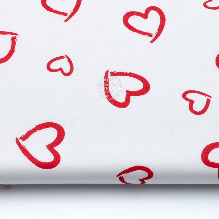 

Ткань бязь "Валентинка красная на белом" (№109а), Белый