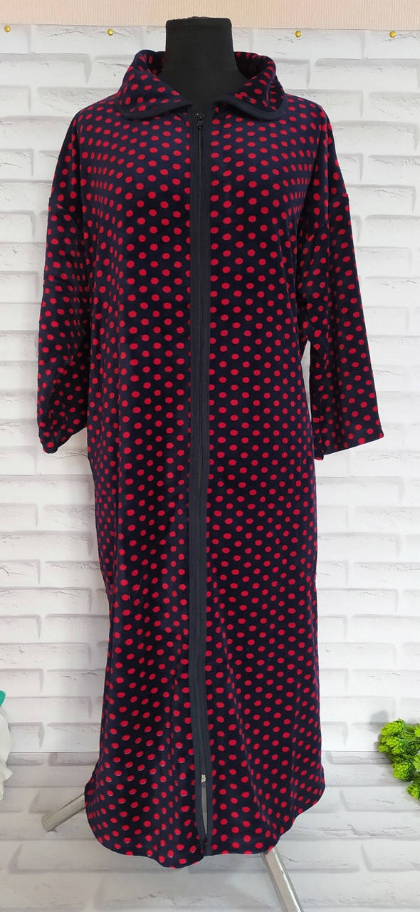 

Халат велюровый женский р. 56 на молнии с карманами длинный рукав, Разные цвета