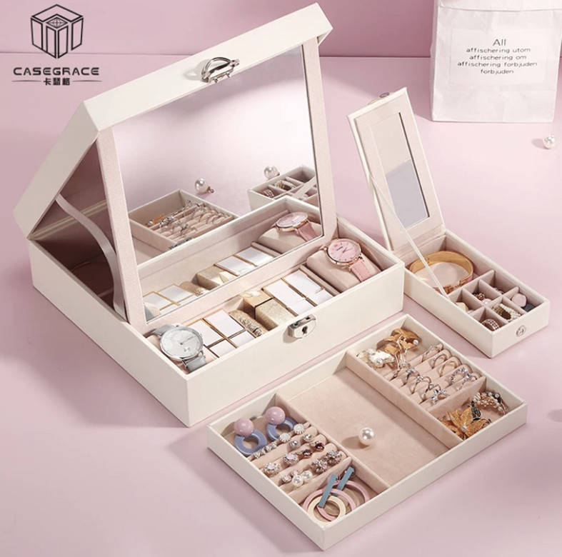 

Шкатулка для украшений, бижутерии и ювелирных изделий с зеркалом, Белый