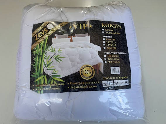 

Одеяло-покрывало летнее двуспальный размер ТМ "ZEVS" VIP (175х215 см, холлофайбер 200 гр/м2, микрофибра белая), Белый