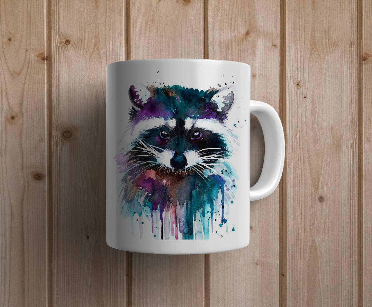 

Белая кружка с енотом (330 мл), Белый